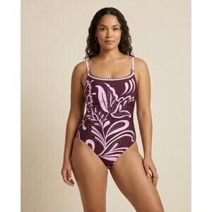 NWT La Blanca Fiji One Piece Swimsuit Size 12 Purple Pink Floral